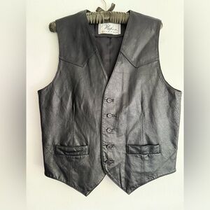 Vintage‎ 90s Vichen Black Leather Button Down Vest Rockabilly Biker Western M